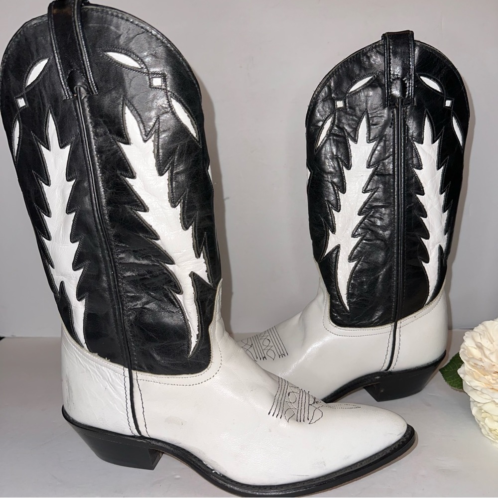 Code West Sz 7‎ Vintage White Lighting Western Rodeo Boots RARE